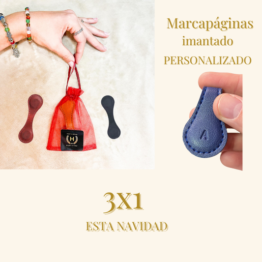 MARCAPÁGINAS DE CUERO MAGNÉTICO PERSONALIZADO: ¡LLÉVATE TU PACK ECONÓMICO DE 3X1 PERSONALIZADO CON TU INICIAL.